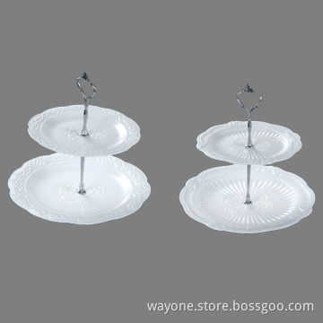 2-piece Porcelain Cake Tray with Metal Handles, Embossed and Classical